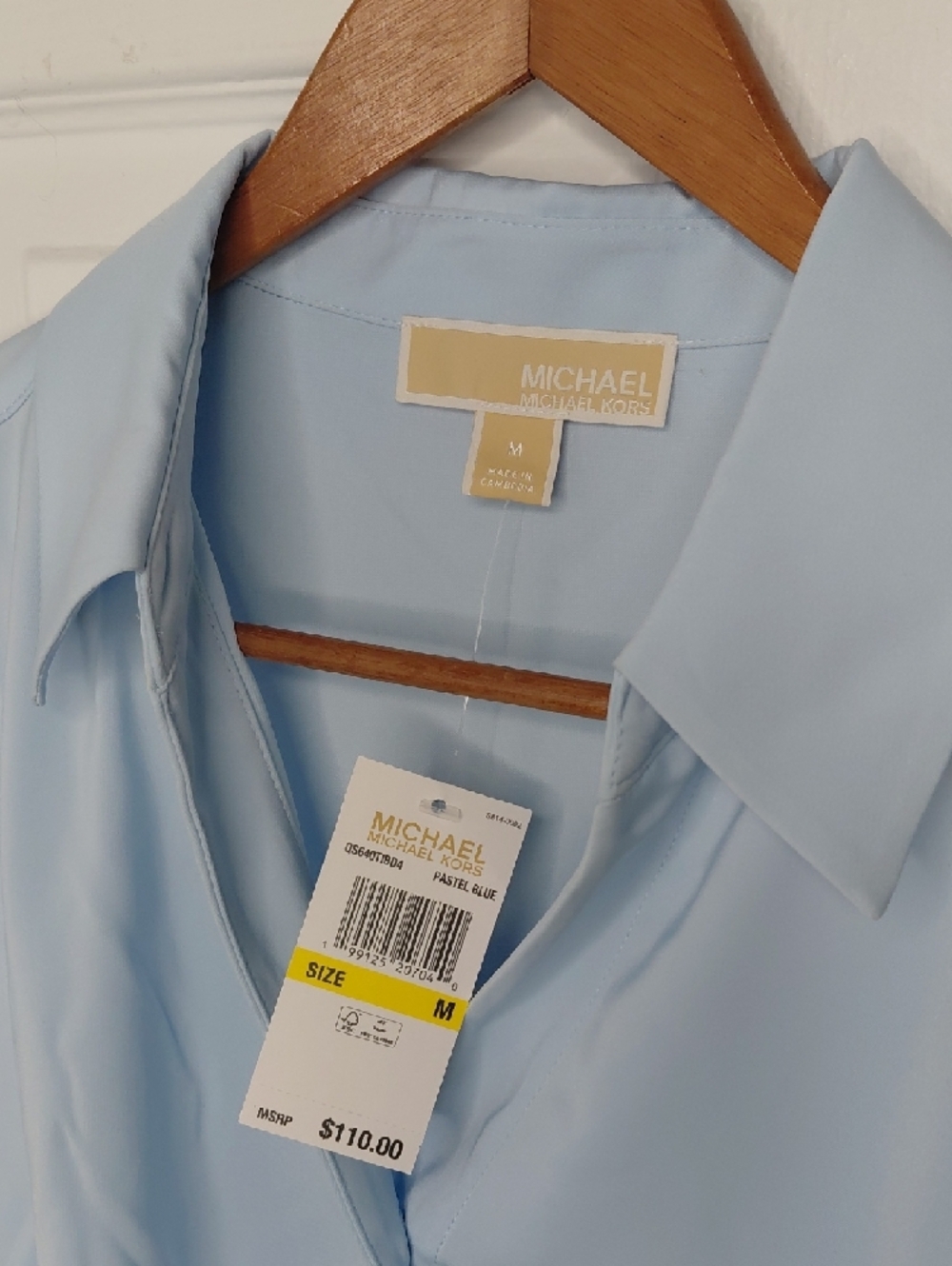 Michael Kors Pale Blue Button-Front Blouse with Roll Tabs - Picture 4 of 6